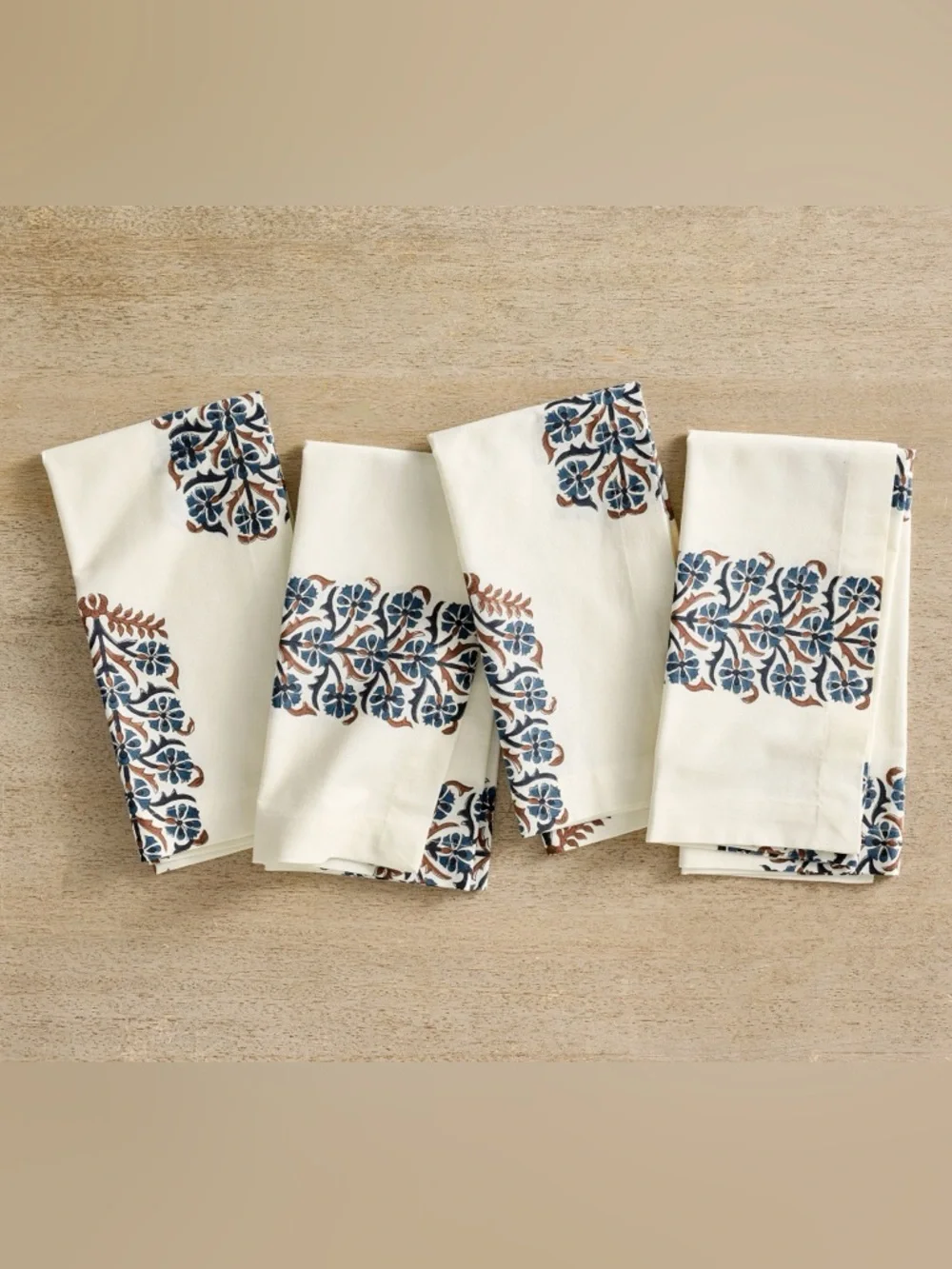 8 Pottery Barn Rita Block Print 100% Organic Cotton Napkins Blue 2 Sets of 4 NWT